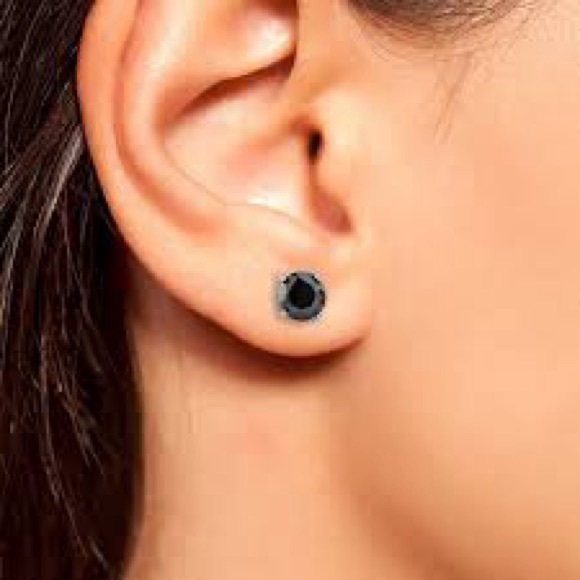 2 ct. Each Round Cut Black Diamond Solitaire Stud Earrings In Black Gold - Picture 2 of 16